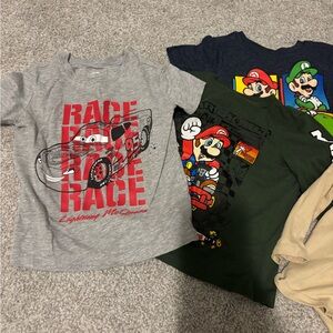 Disney Cars and Mario Short Sleeve Tees - Gray, Black, Green